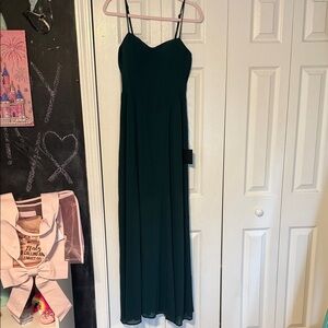 Lulu's Dark Green Maxi Dress with Spaghetti Straps